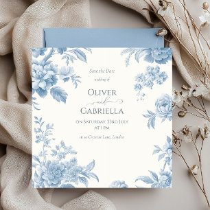 Elegant French toile Blue Floral Wedding Save The Date