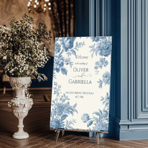 Elegant French toile Blue Floral Wedding Welcome Foam Board