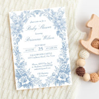 Elegant French toile chinoiserie blue baby shower