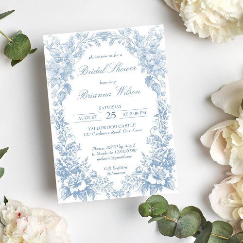 Elegant French toile chinoiserie blue bridal Invitation