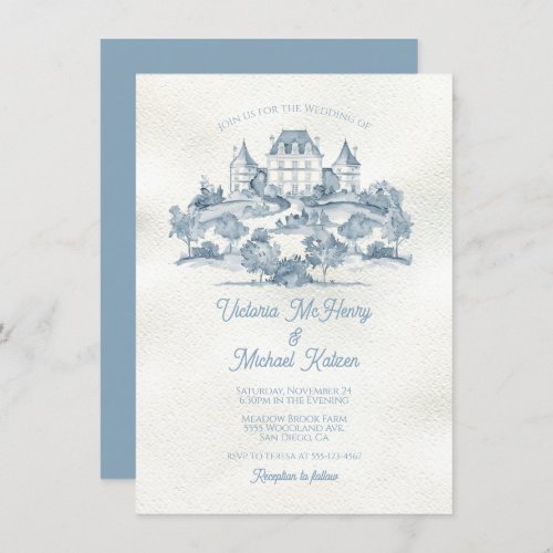 Elegant French Toile Floral chateau Wedding Invitation