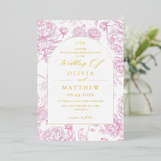 Elegant French Toile Peony Wedding Foil Invitation