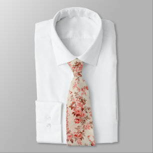 Elegant French Toile Pink Floral Pattern Neck Tie