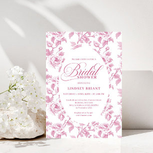 Elegant French Toile Roses Pink Bridal Shower  Invitation