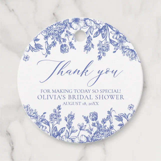 Elegant French Victorian Blue Floral Bridal Shower Favor Tags | Zazzle
