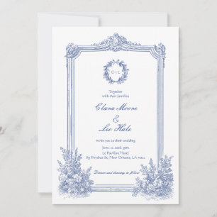 Elegant French Victorian Blue Floral Wedding Invitation
