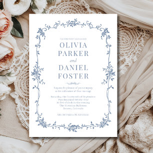 Elegant French Victorian Dusty Blue Wedding  Invitation