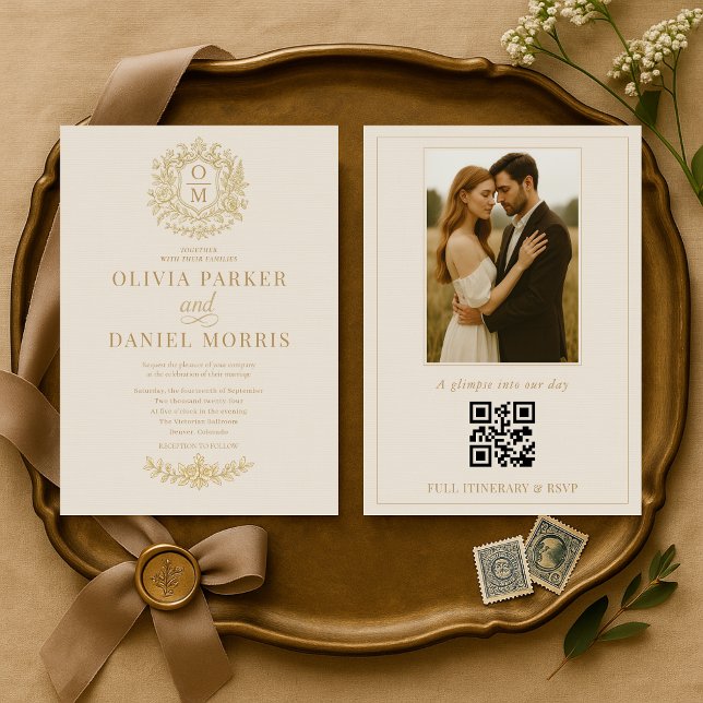 Elegant French Victorian Photo QR Code Wedding Invitation (Creator Uploaded)