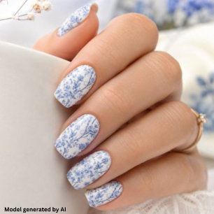 Elegant French Vintage Blue and White Floral  Minx Nail Art
