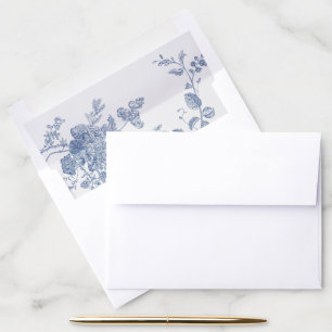 Elegant French Vintage Blue Floral Jouy Envelope Liner