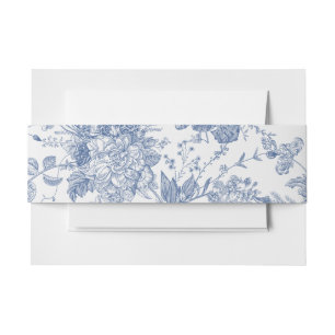 Elegant French Vintage Blue Floral Jouy Invitation Belly Band