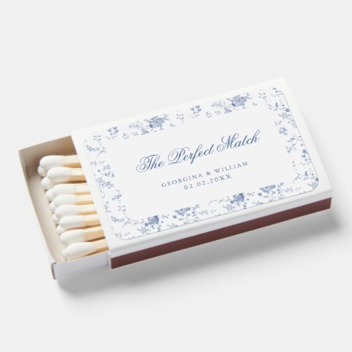 Elegant French Vintage Blue Floral Jouy Matchboxes