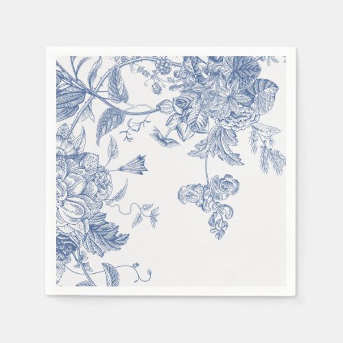 Elegant French Vintage Blue Floral Jouy Napkins