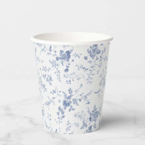 Elegant French Vintage Blue Floral Jouy Paper Cups