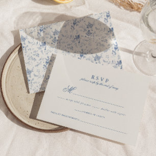 Elegant French Vintage Blue Floral Jouy Wedding  RSVP Card