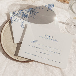 Elegant French Vintage Blue Floral Jouy Wedding RSVP Card