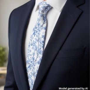 Elegant French Vintage Blue Floral Neck Tie