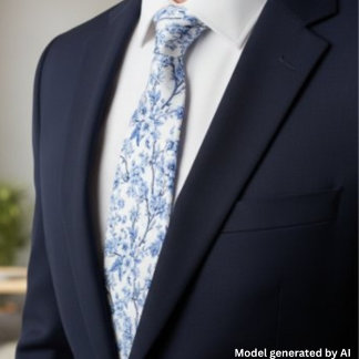 Elegant French Vintage Blue Floral Neck Tie