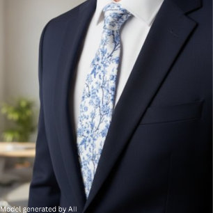Elegant French Vintage Blue Floral Neck Tie