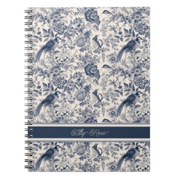 Elegant French Vintage Blue Floral Toile de Jouy