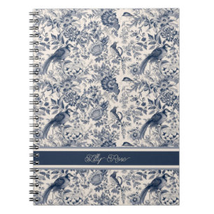 Elegant French Vintage Blue Floral Toile de Jouy Notebook