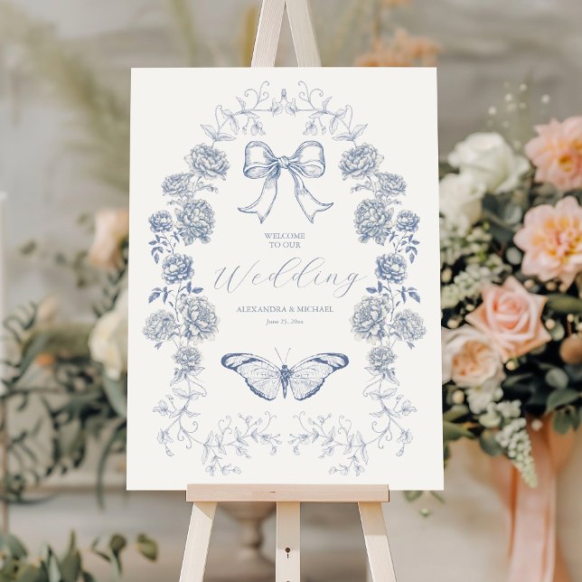 Elegant French Vintage Blue Floral Wedding Foam Board (Creator Uploaded)