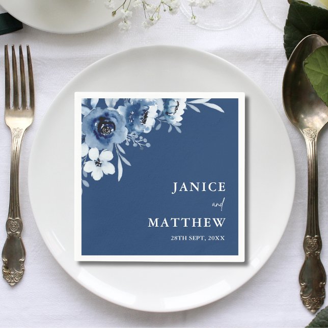 Elegant French Vintage Blue Floral Wedding Napkins (Creator Uploaded)
