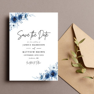 Elegant French Vintage Blue Floral Wedding Save The Date