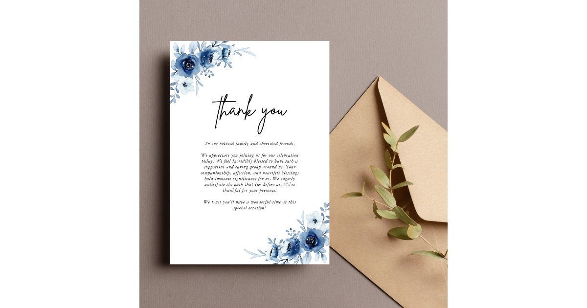 Elegant French Vintage Blue Floral Wedding Thank You Card | Zazzle