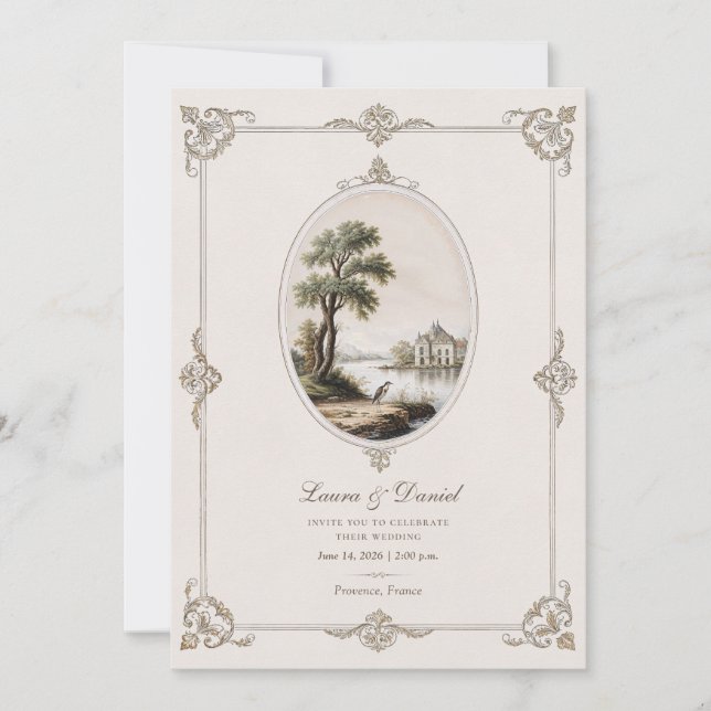 Elegant French Vintage Chateau Wedding  Invitation (Front)