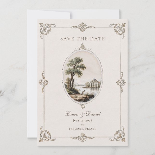 Elegant French Vintage Chateau Wedding  Save The Date (Front)