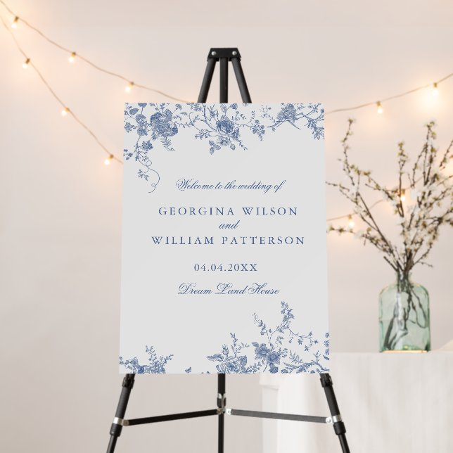Elegant French Vintage Floral Wedding Welcome Sign (In Situ (Stand))