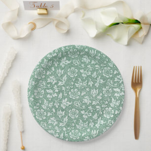 Elegant French Vintage Sage Floral Pattern Paper Plates