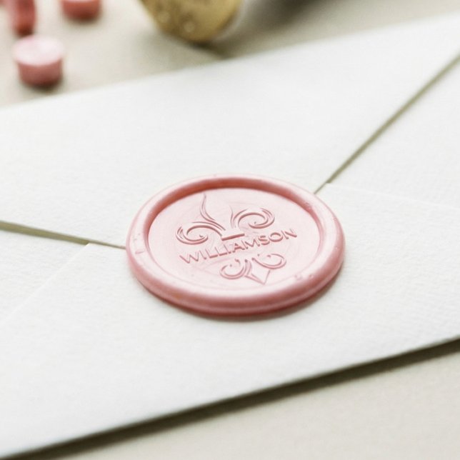 Elegant French Wedding Fleur-de-lis Custom Name  Wax Seal Stamp (Elegant French Wedding Fleur-de-lis Custom Name Wax Seal Stamp)
