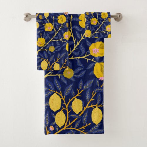 Elegant Fresh Blue Lemon vines pattern Bath Towel Set