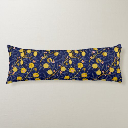 Elegant Fresh Blue Lemon vines pattern Body Pillow