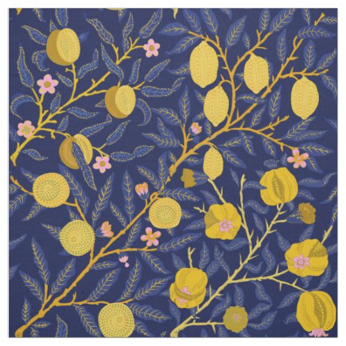 Elegant Fresh Blue Lemon vines pattern Fabric