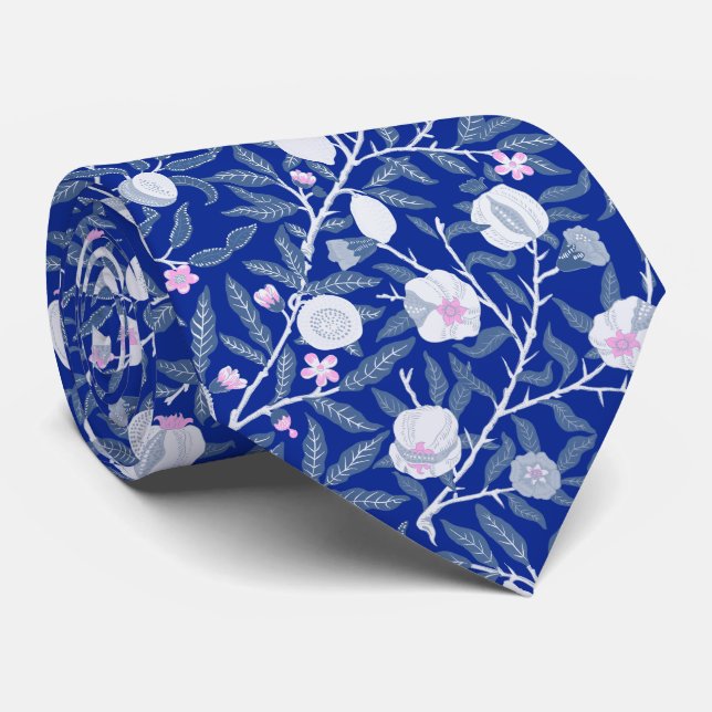 Elegant Fresh Blue Lemon vines pattern Neck Tie (Rolled)