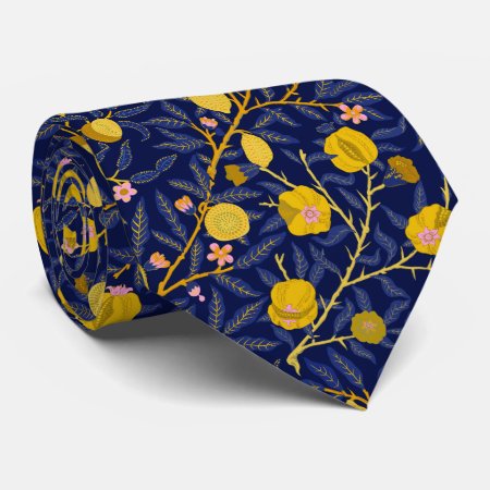 Elegant Fresh Blue Lemon Vines Pattern Neck Tie