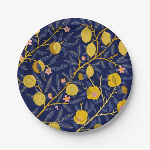 Elegant Fresh Blue Lemon vines pattern Paper Plates