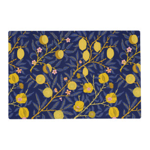 Elegant Fresh Blue Lemon vines pattern Placemat