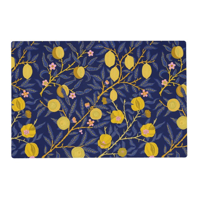 Elegant Fresh Blue Lemon vines pattern Placemat (Front)