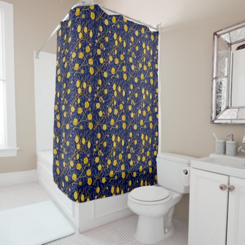 Elegant Fresh Blue Lemon vines pattern Shower Curtain
