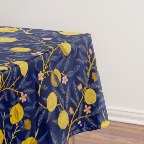 Elegant Fresh Blue Lemon vines pattern Tablecloth