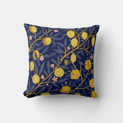 Elegant Fresh Blue Lemon vines pattern Throw Pillow
