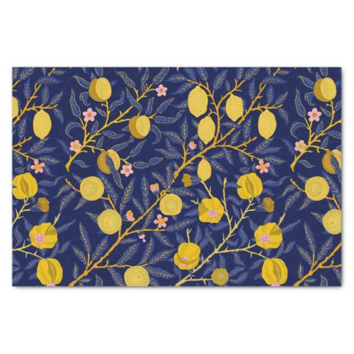 Elegant Fresh Blue Lemon vines pattern Tissue Paper