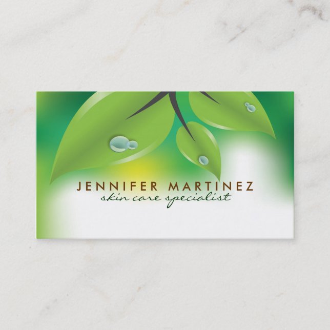 Elegant Fresh Green Leafs Design Business Card (Front)
