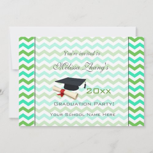 Elegant, fresh summer green chevron graduation custom invites