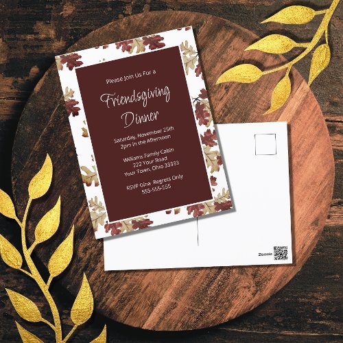 Elegant Friendsgiving Dinner Fall Foliage Holiday Postcard