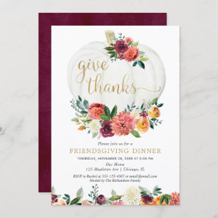 Elegant Friendsgiving Dinner rustic fall floral Invitation